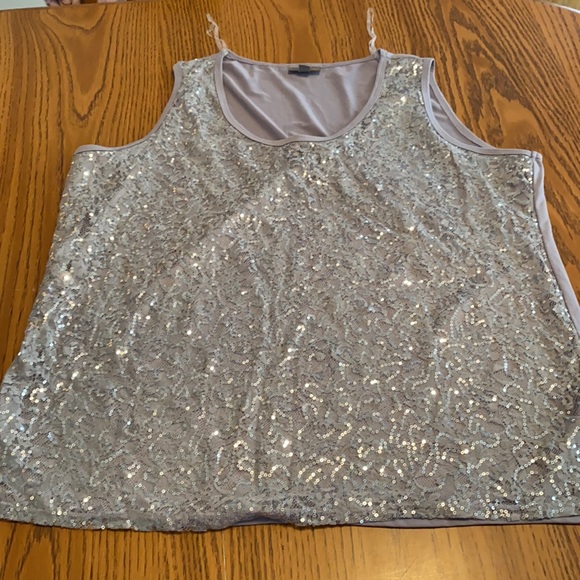 Roz & Ali Gray Silver Sequin Scoop Neck Tank Top 22/24 - Picture 6 of 6